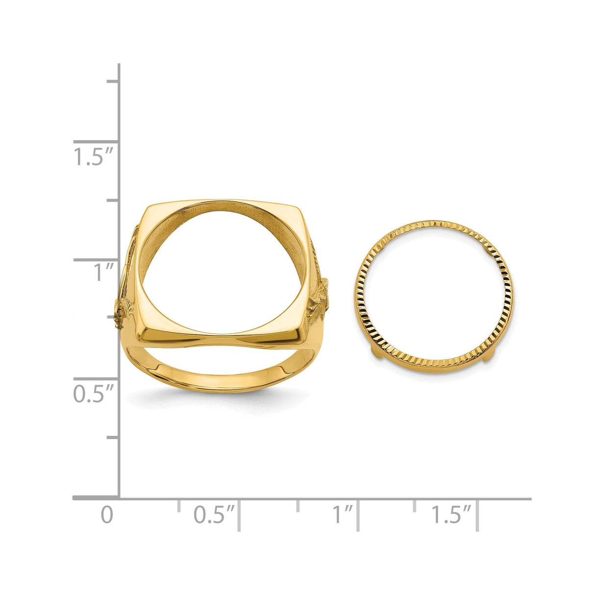 17 mm 10k Yellow Gold coin bezel for 16.5 mm Coin — size reference (ruler)