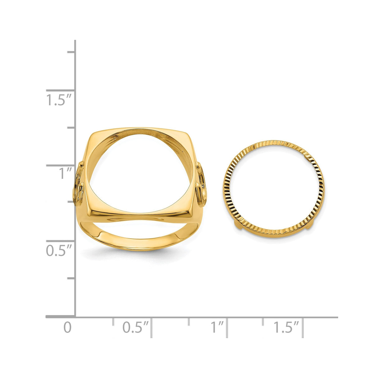 17 mm 14k Yellow Gold coin bezel for 16.5 mm Coin — size reference (ruler)