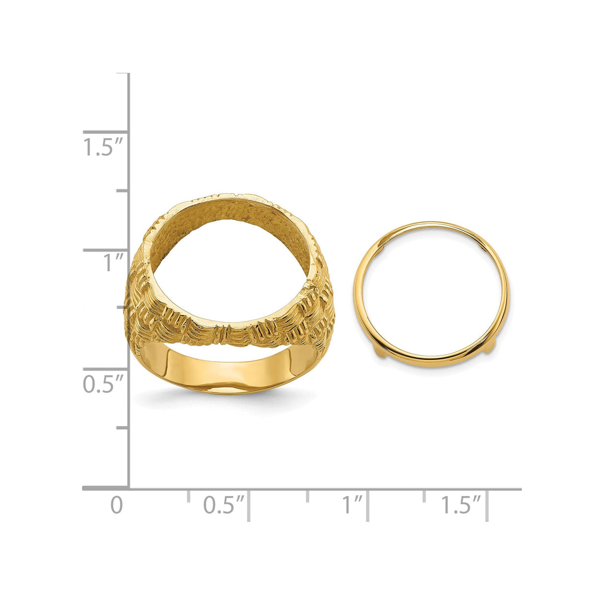 17 mm 14k Yellow Gold coin bezel for 16.5 mm Coin — size reference (ruler)