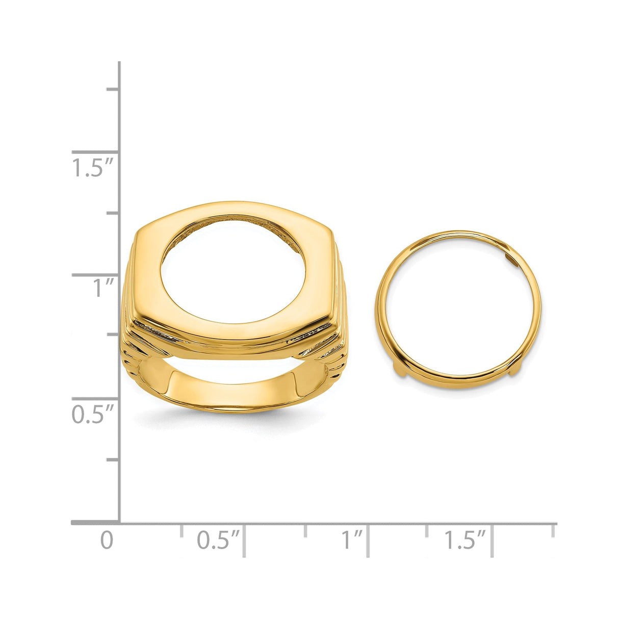 17 mm 14k Yellow Gold coin bezel for 16.5 mm Coin — size reference (ruler)