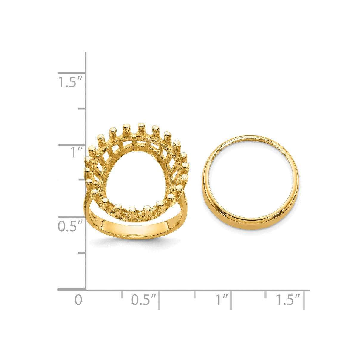 17 mm 14k Yellow Gold coin bezel for 16.5 mm Coin — size reference (ruler)