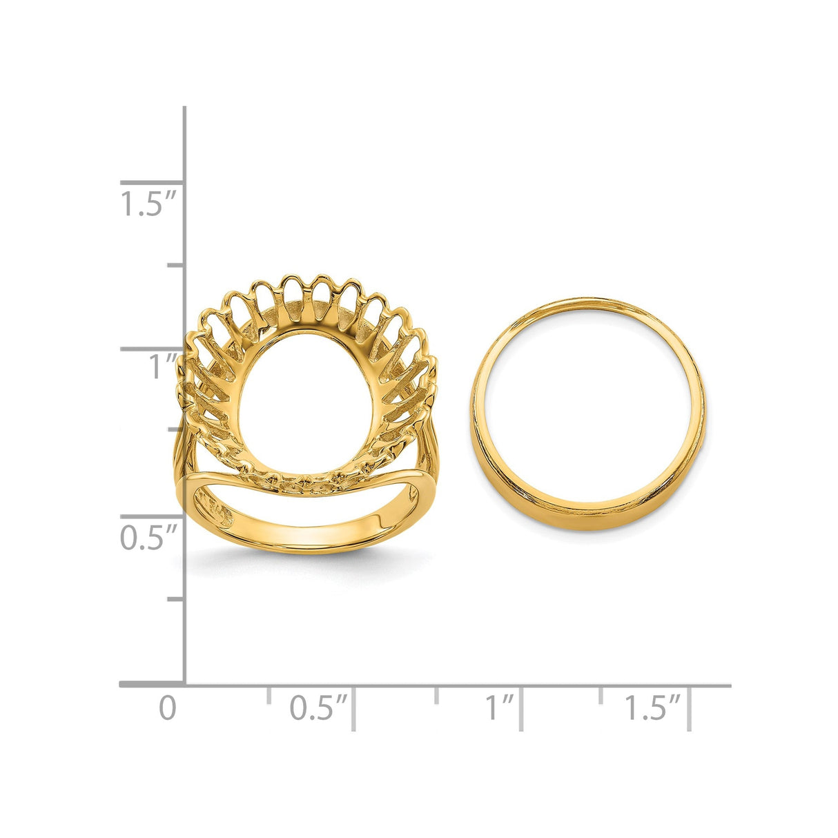 17 mm 14k Yellow Gold coin bezel for 16.5 mm Coin — size reference (ruler)