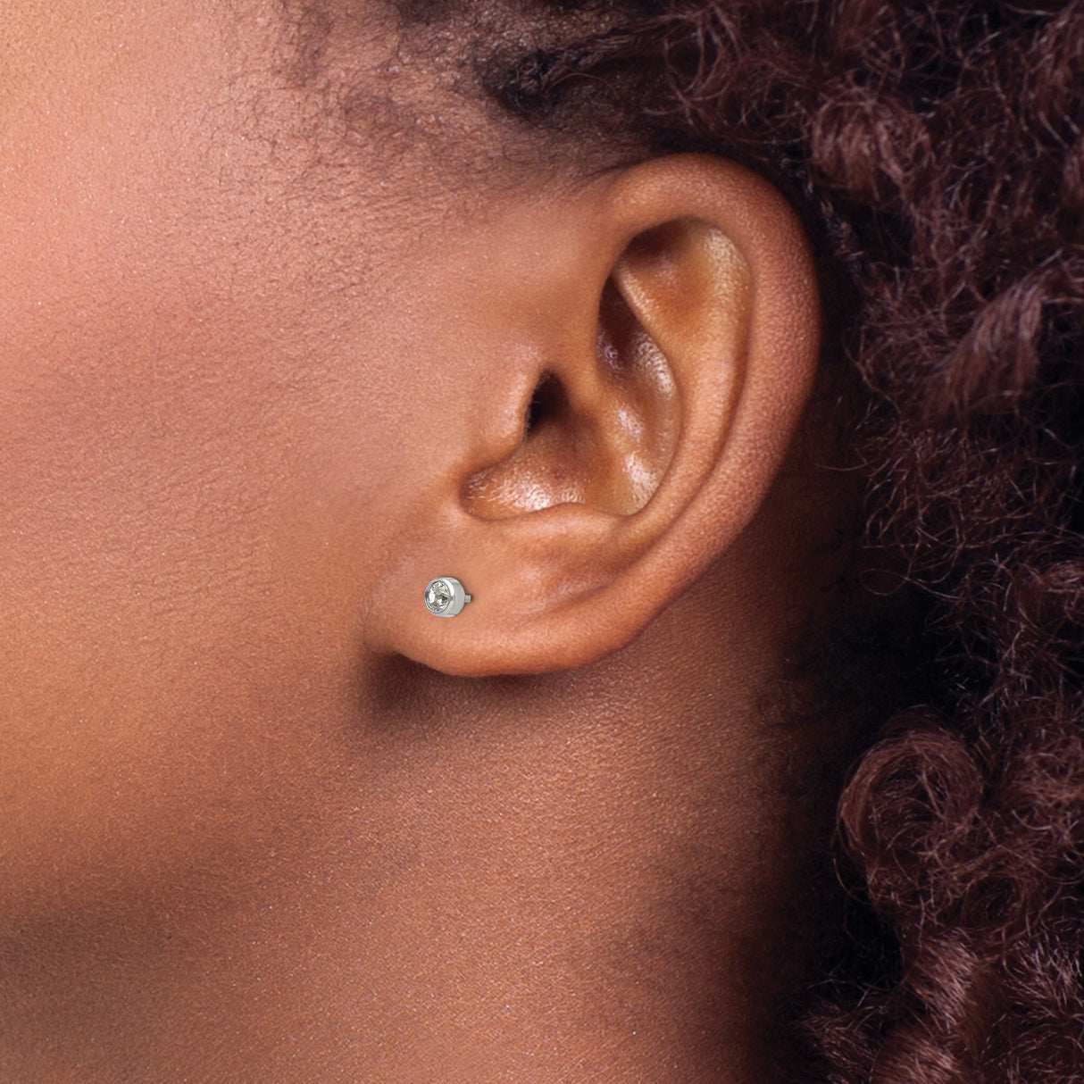 Titanium Stud Earrings with Round Bezel Set Clear Gemstone, Hypoallergenic Unisex Jewelry