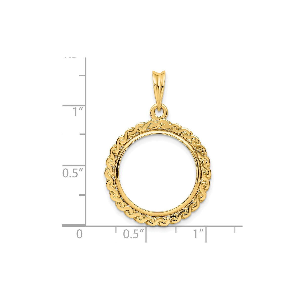 18 mm 14k Yellow Gold coin bezel for 17.8 mm Coin — size reference (ruler)