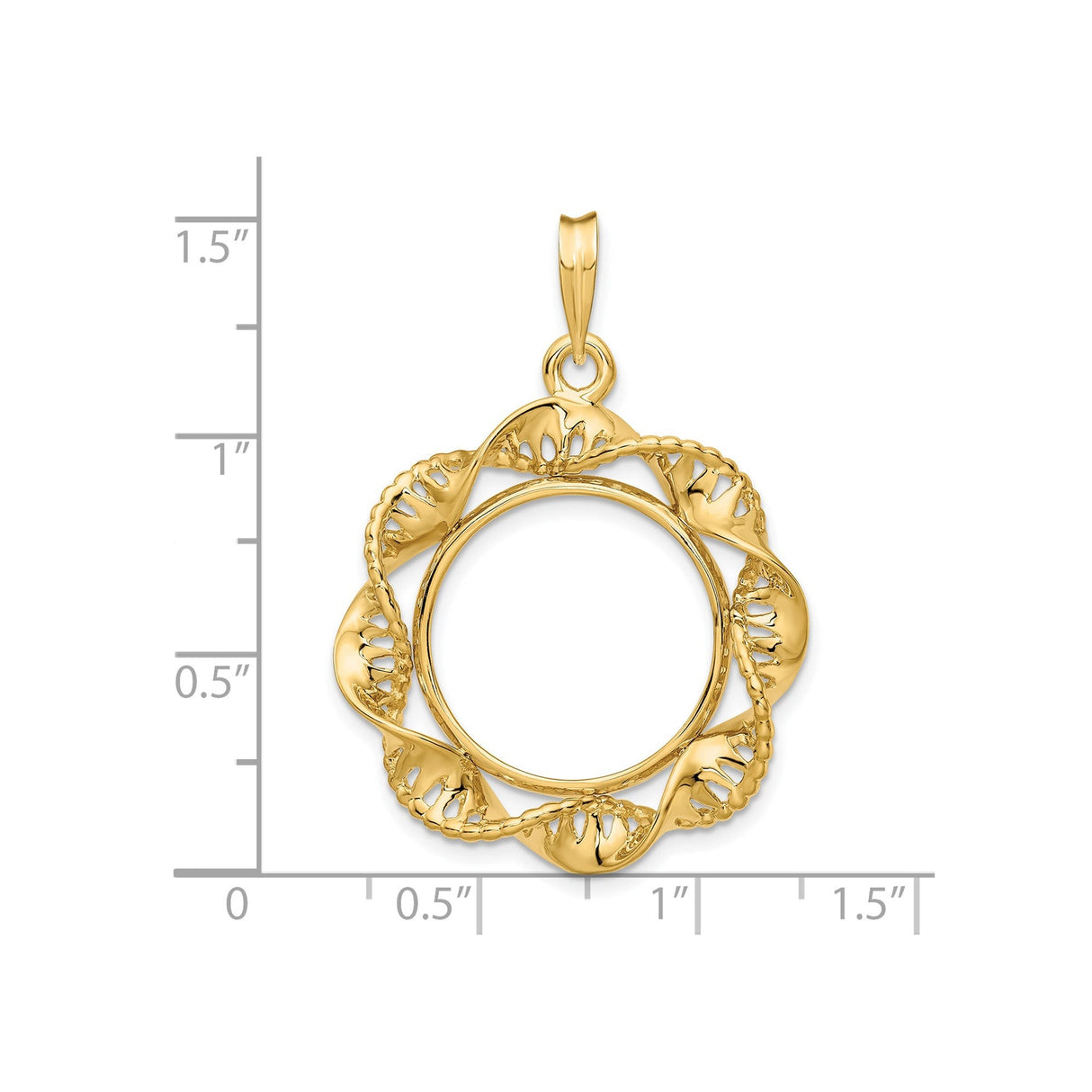 18 mm 14k Yellow Gold coin bezel for 17.8 mm Coin — size reference (ruler)