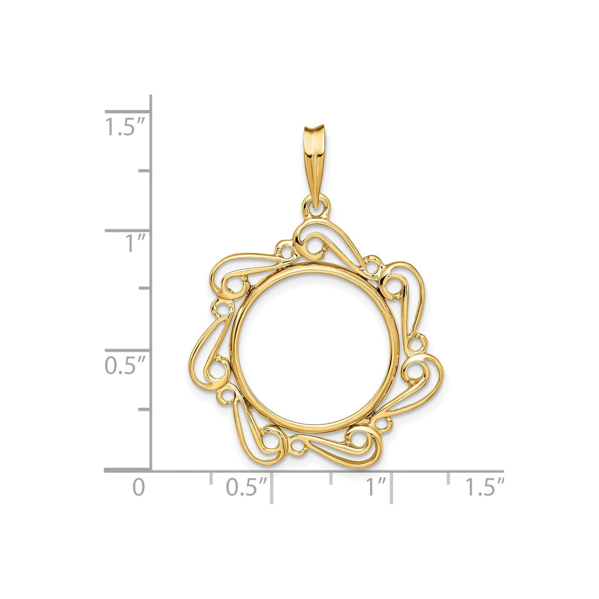 18 mm 14k Yellow Gold coin bezel for 17.8 mm Coin — size reference (ruler)