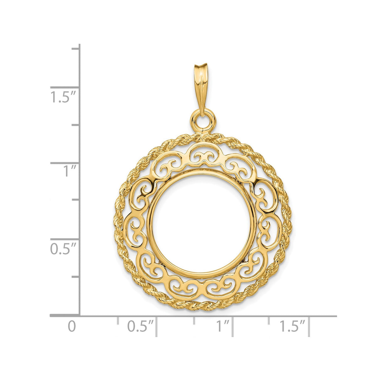 18 mm 14k Yellow Gold coin bezel for 17.8 mm Coin — size reference (ruler)