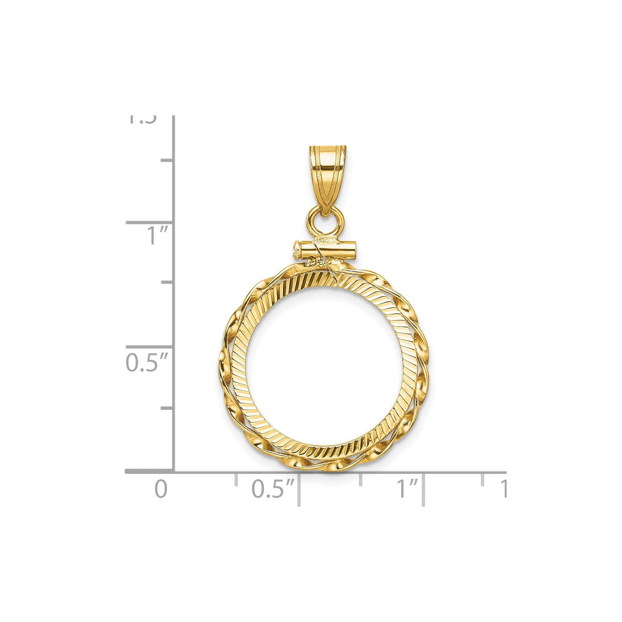 18 mm 14k Yellow Gold coin bezel for 17.8 mm Coin — size reference (ruler)