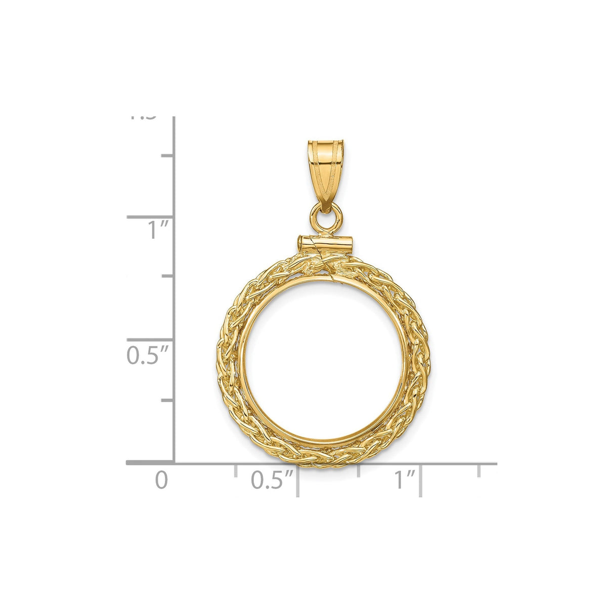 18 mm 14k Yellow Gold coin bezel for 17.8 mm Coin — size reference (ruler)