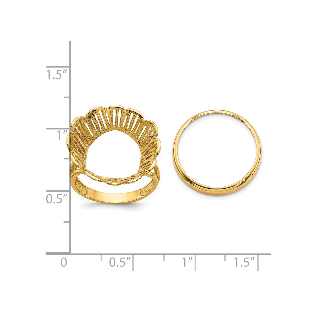 18 mm 14k Yellow Gold coin bezel for 17.8 mm Coin — size reference (ruler)