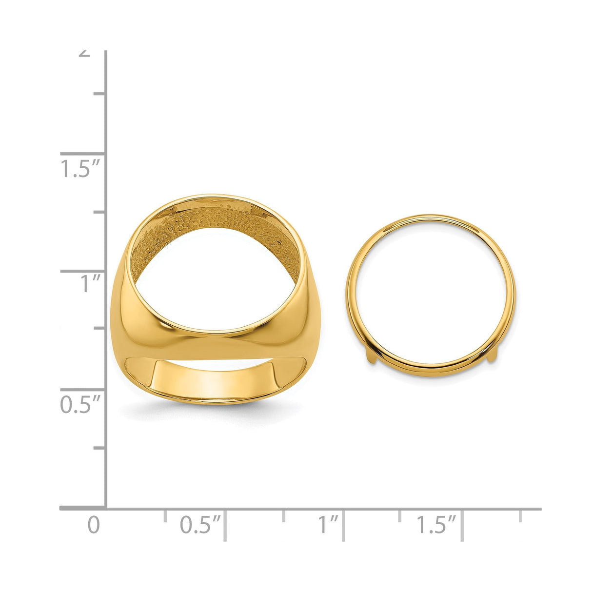 18 mm 14k Yellow Gold coin bezel for 17.8 mm Coin — size reference (ruler)