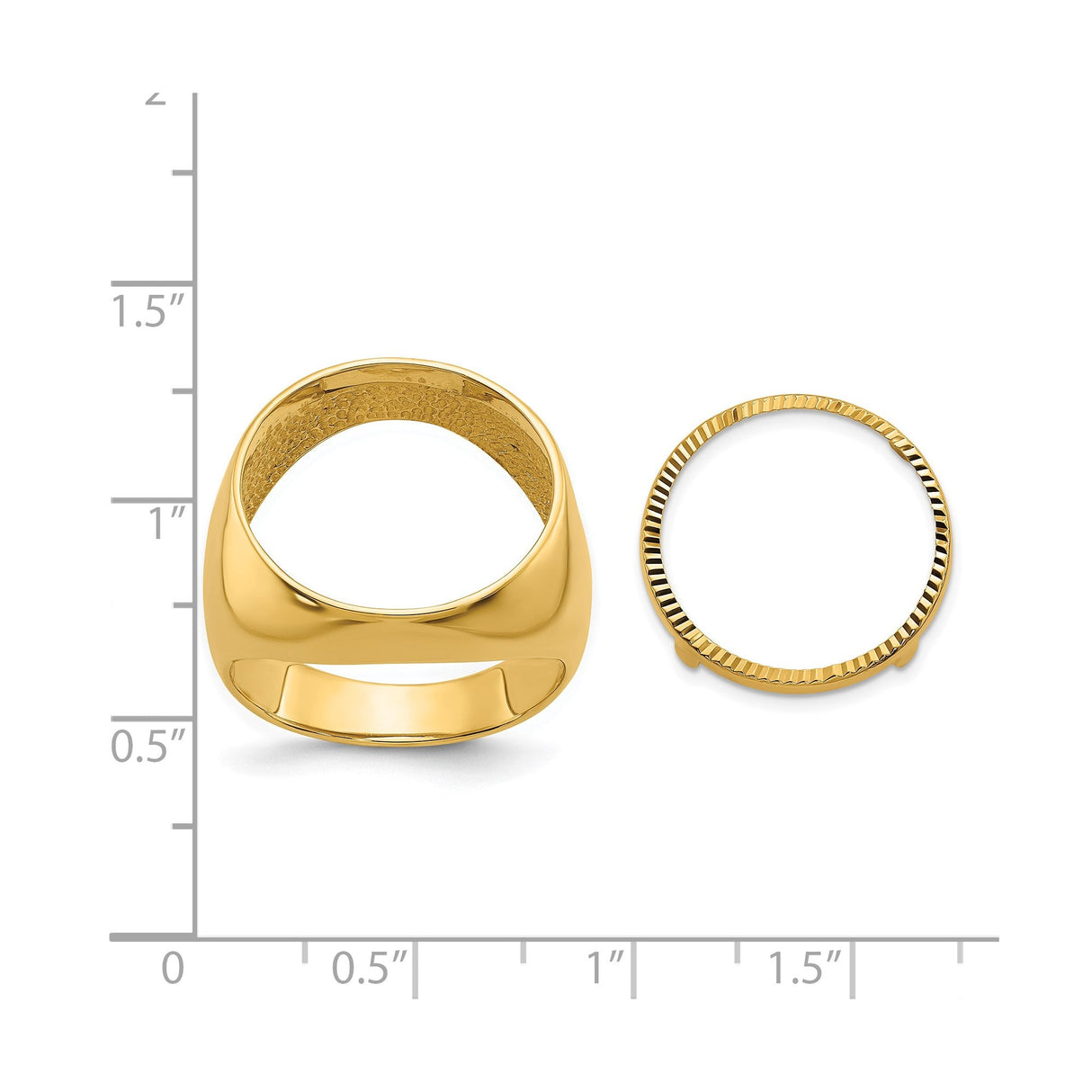 18 mm 14k Yellow Gold coin bezel for 17.8 mm Coin — size reference (ruler)