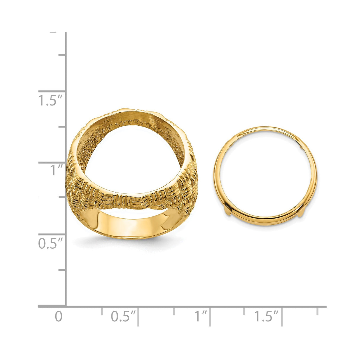 18 mm 14k Yellow Gold coin bezel for 17.8 mm Coin — size reference (ruler)