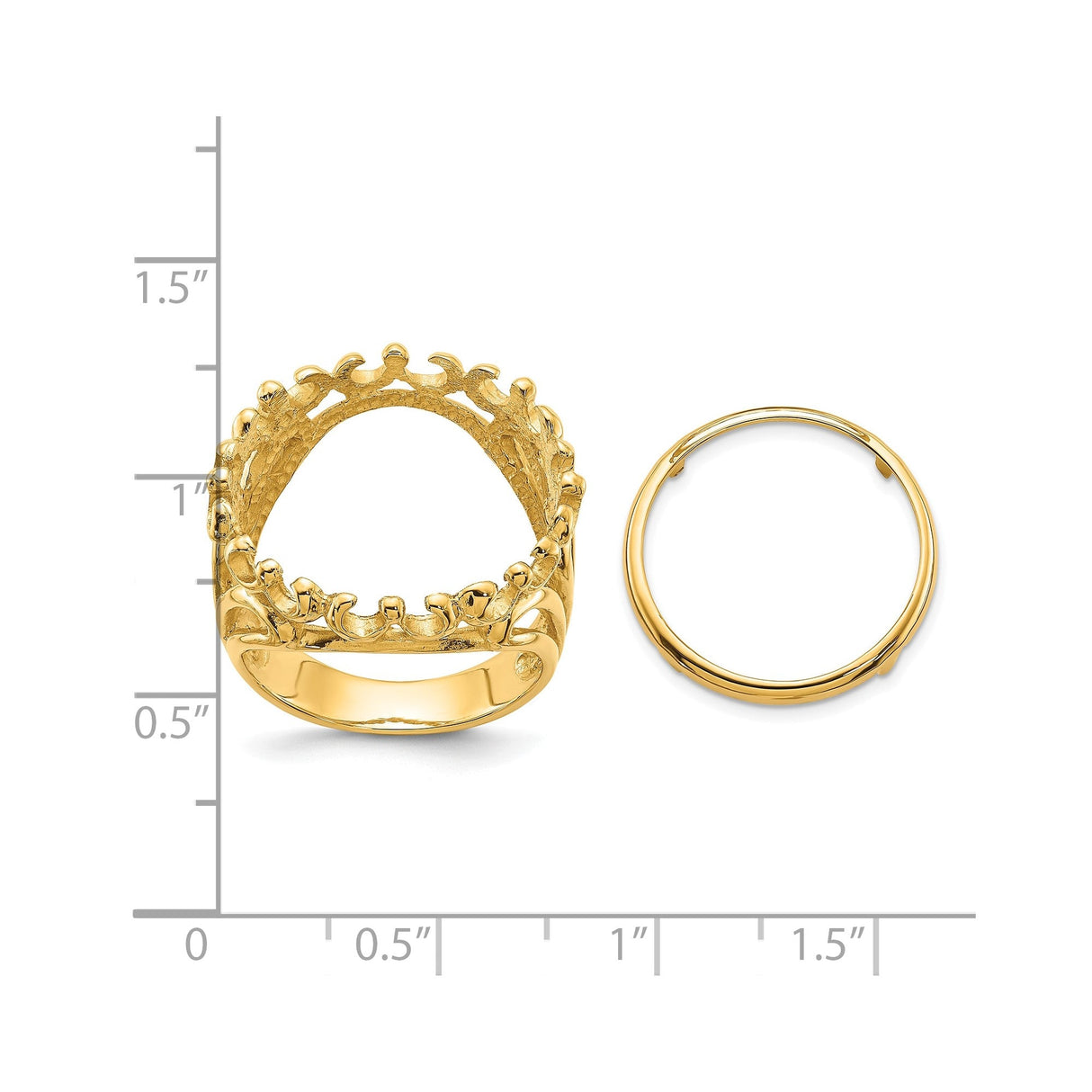 18 mm 14k Yellow Gold coin bezel for 17.8 mm Coin — size reference (ruler)