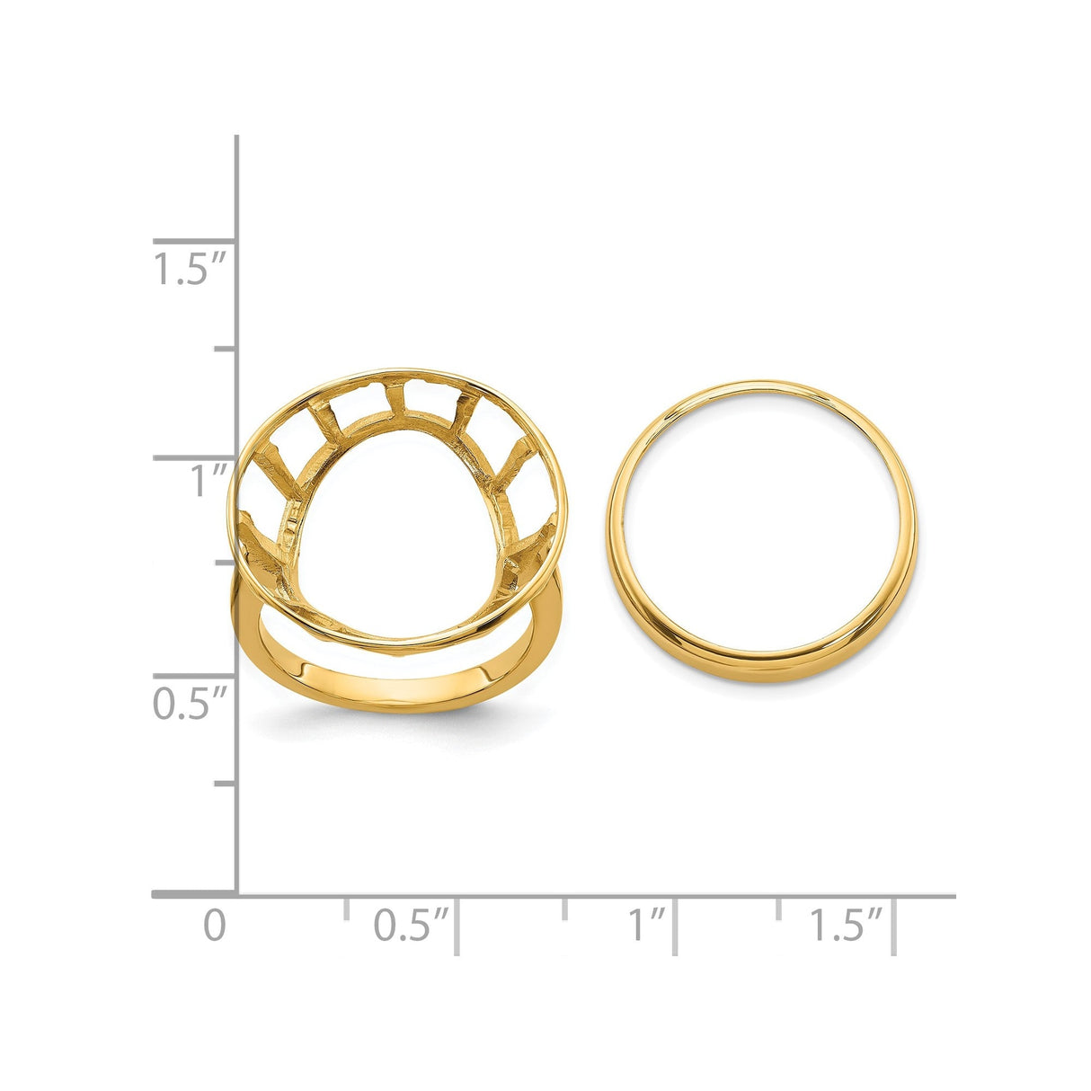 18 mm 14k Yellow Gold coin bezel for 17.8 mm Coin — size reference (ruler)