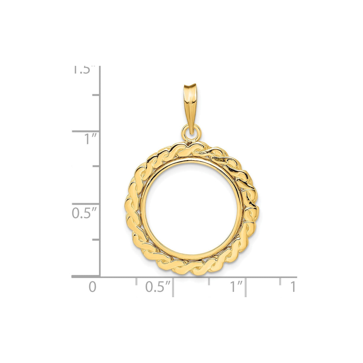 18 mm 14k Yellow Gold coin bezel for 18 mm Coin — size reference (ruler)