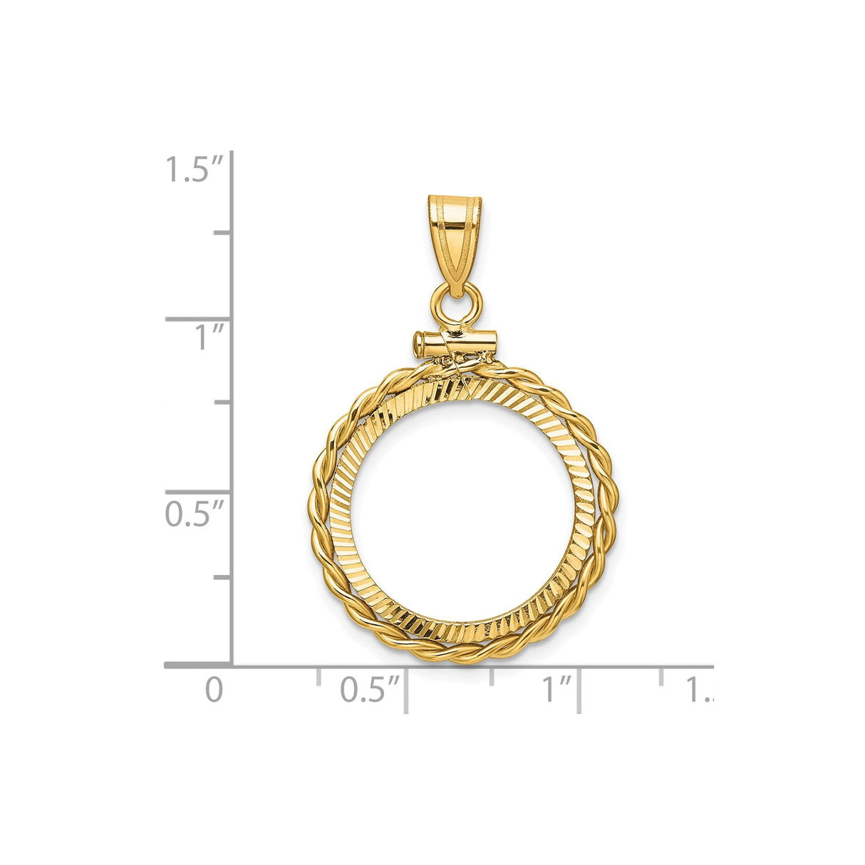 18 mm 14k Yellow Gold coin bezel for 18 mm Coin — size reference (ruler)