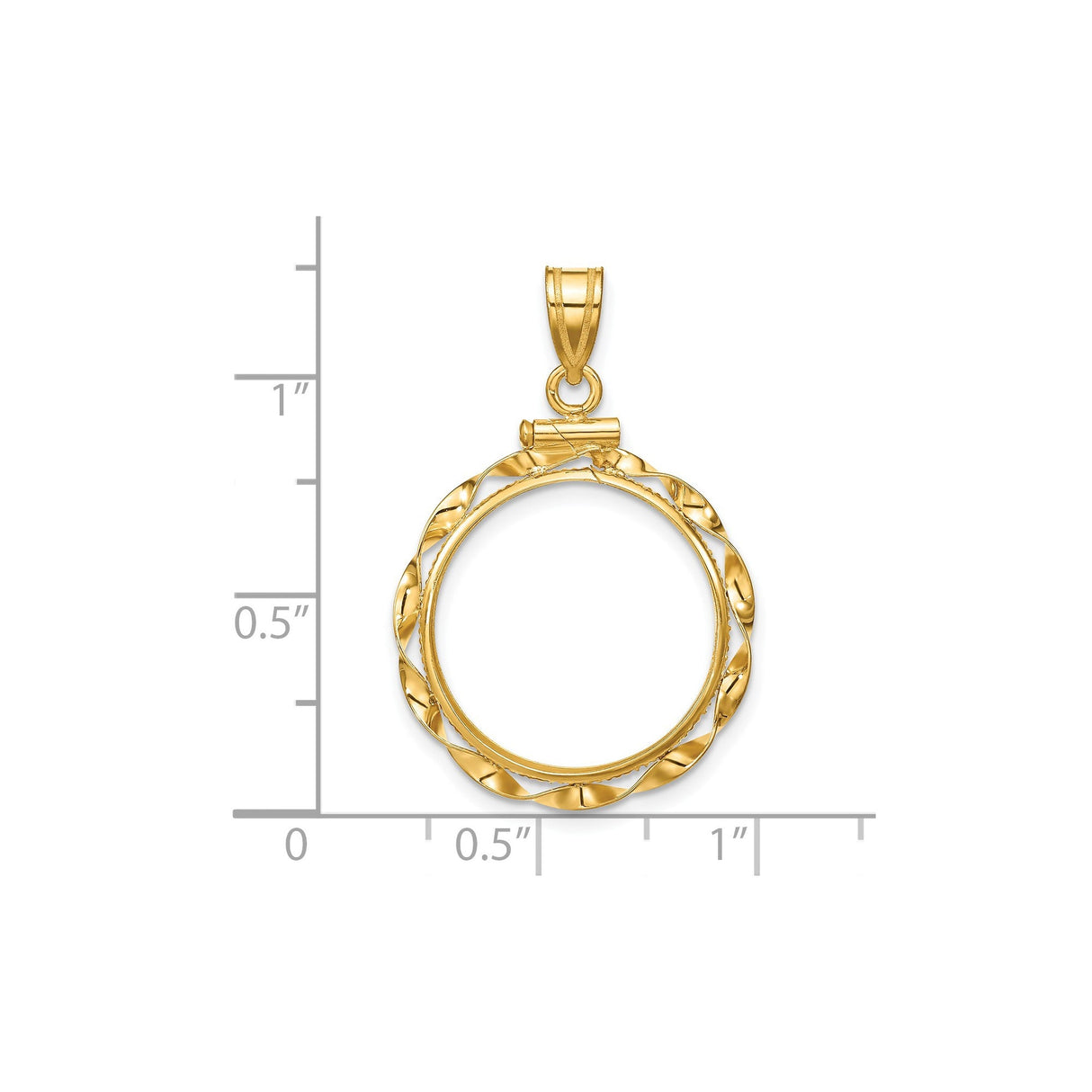 18 mm 14k Yellow Gold coin bezel for 18 mm Coin — size reference (ruler)