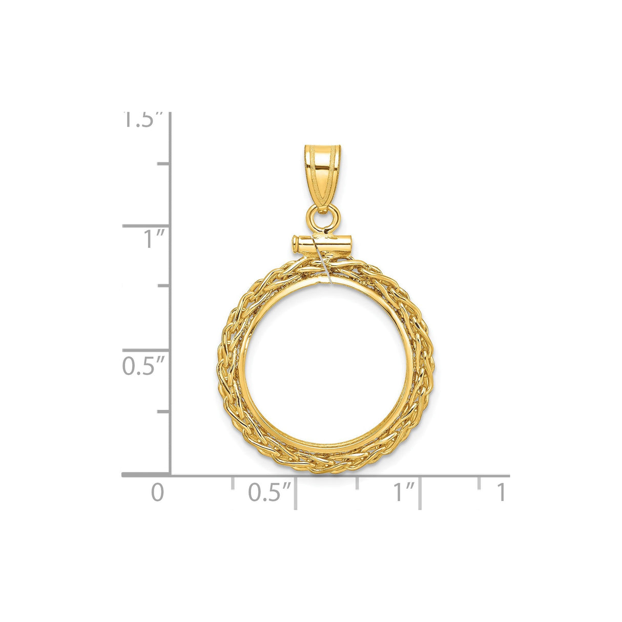 18 mm 14k Yellow Gold coin bezel for 18 mm Coin — size reference (ruler)