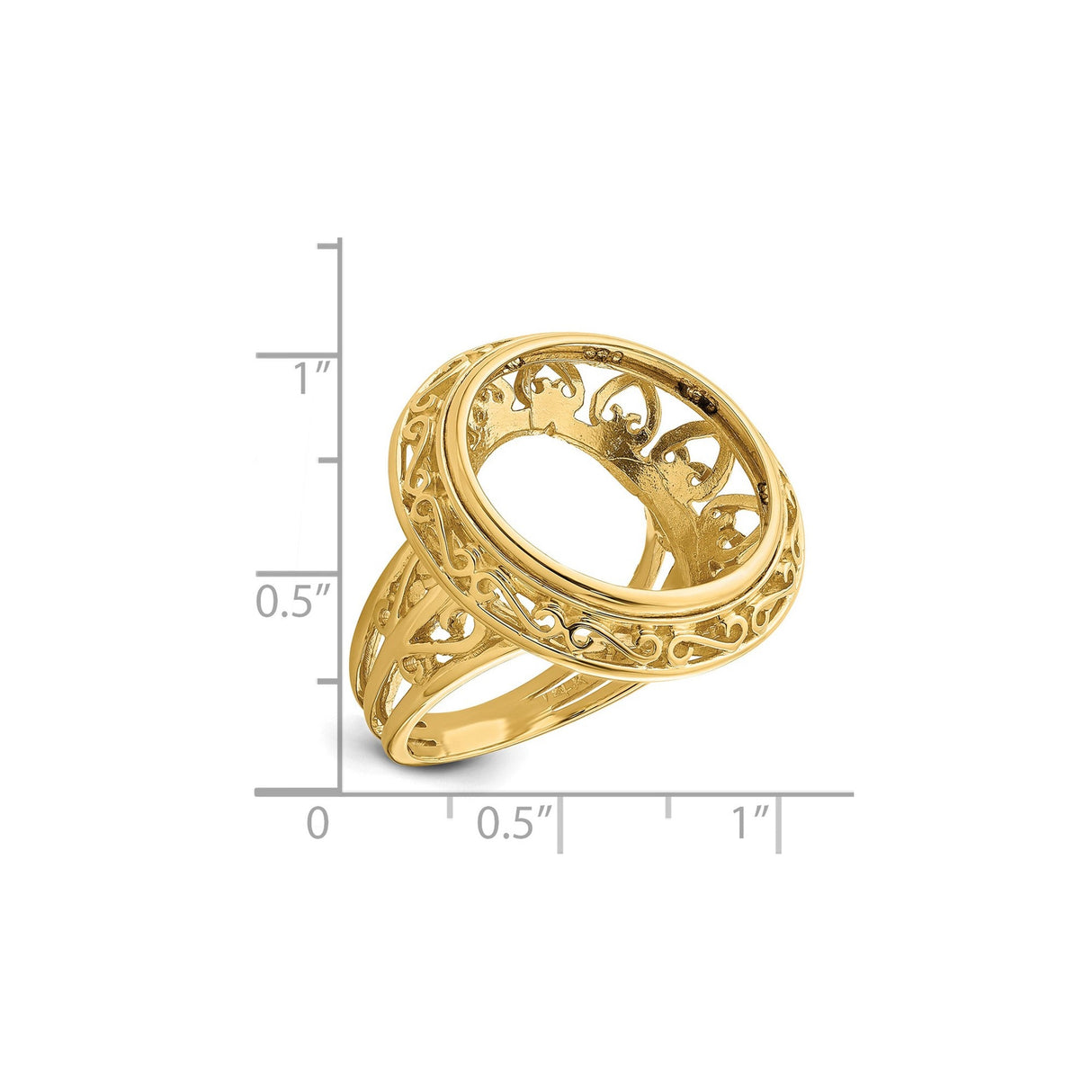 18 mm 14k Yellow Gold coin bezel for 18 mm Coin — size reference (ruler)