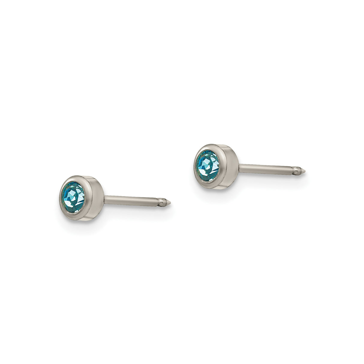 Titanium Stud Earring with Round Blue Gemstone, Bezel Set, Hypoallergenic Unisex Jewelry