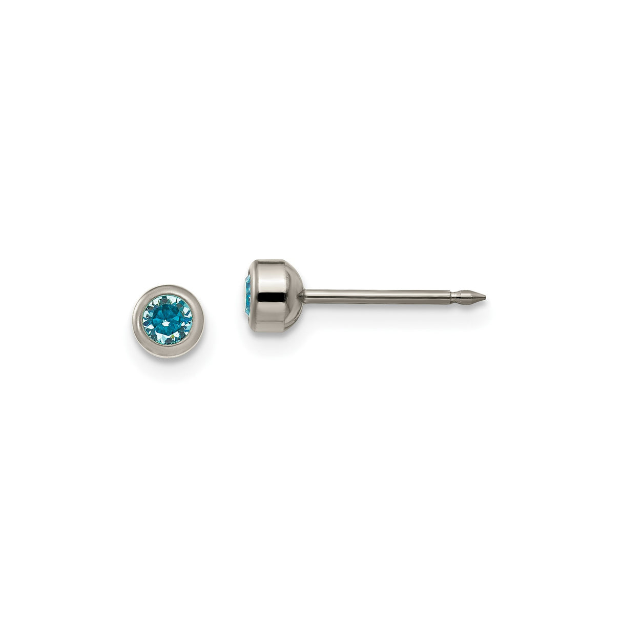 Titanium Stud Earring with Round Blue Gemstone, Bezel Set, Hypoallergenic Unisex Jewelry