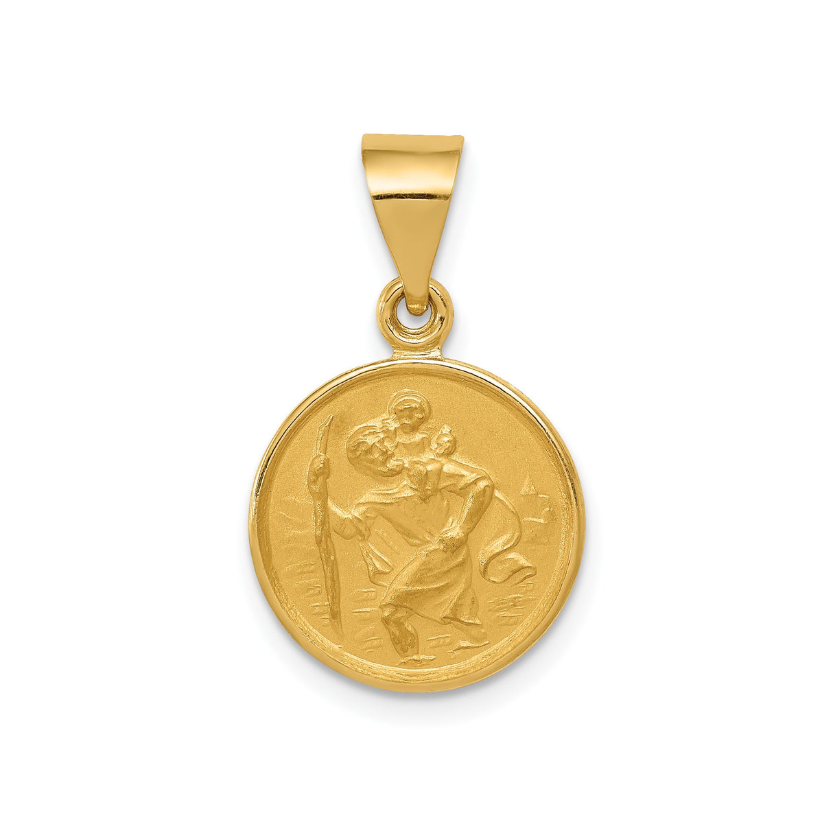 18k Yellow Gold Saint Christopher Pendant with Satin Finish and Embossed Religious Medal