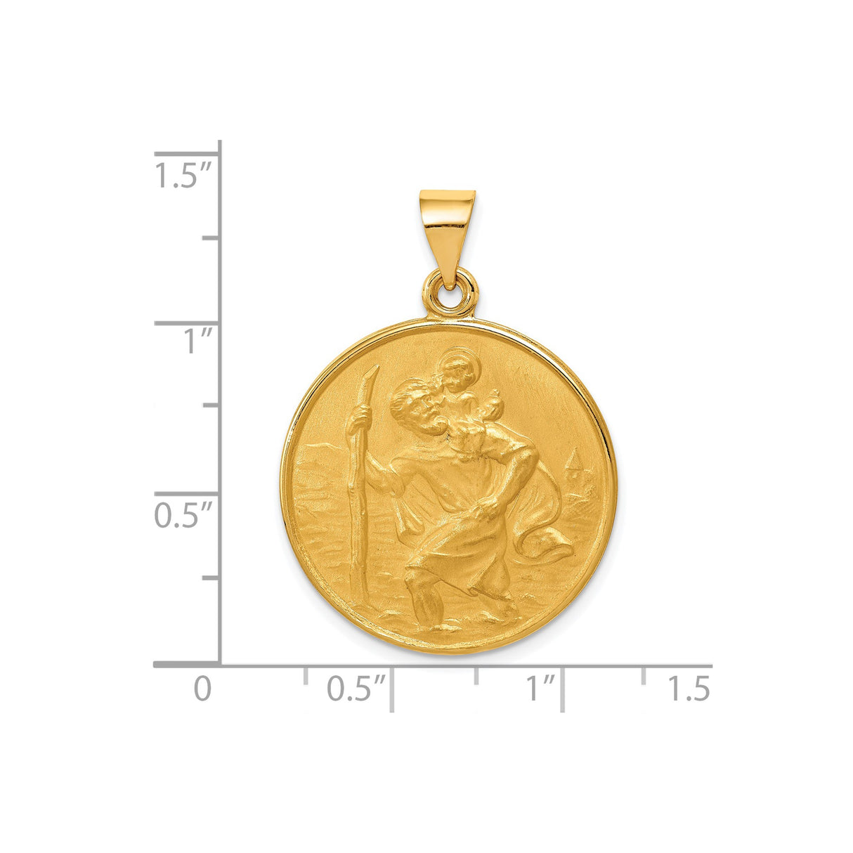 18k Yellow Gold Saint Christopher Medal Pendant, Satin Finish Religious Travel Protection Charm