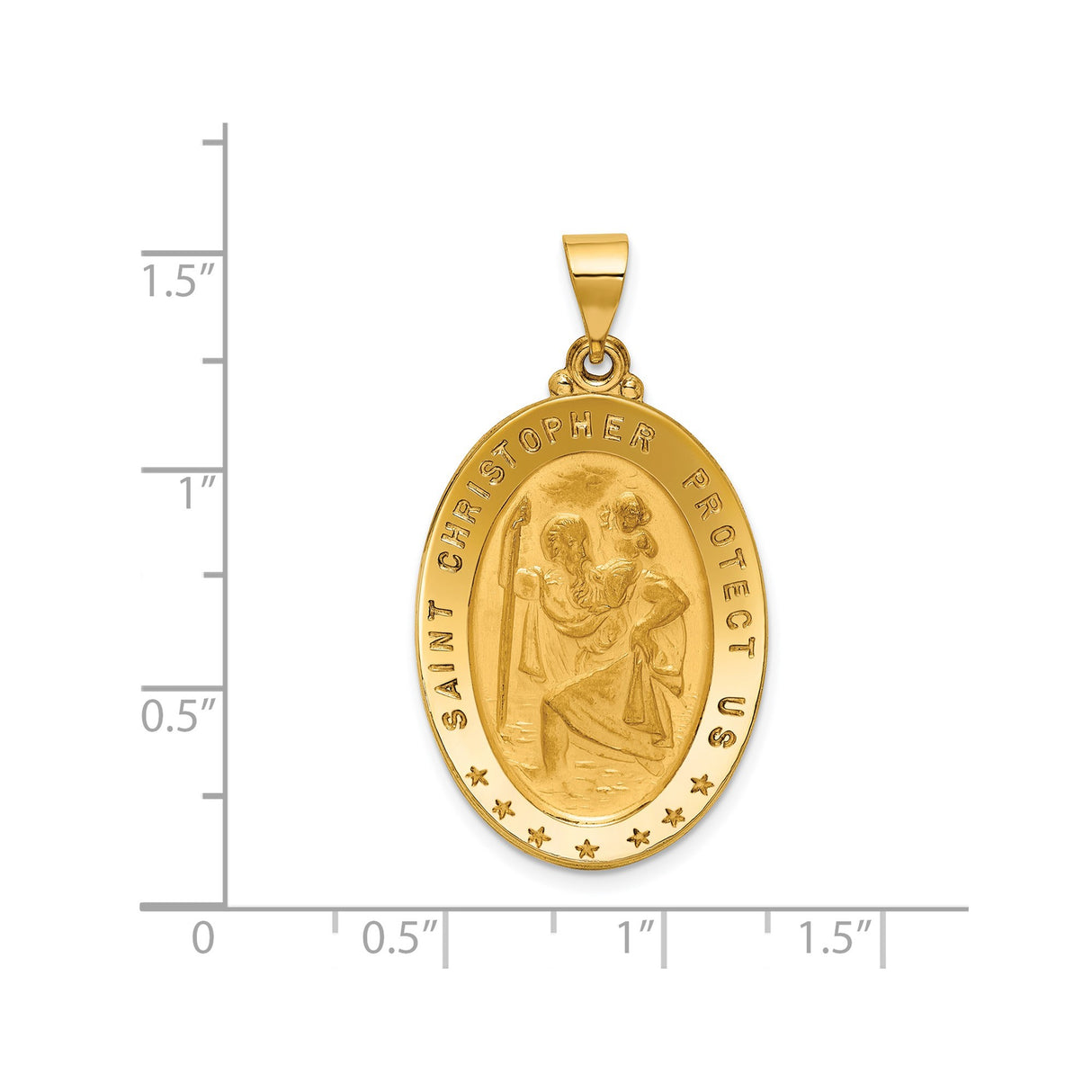 18k Yellow Gold Oval Saint Christopher Pendant, Catholic Travel Protection Medal Charm