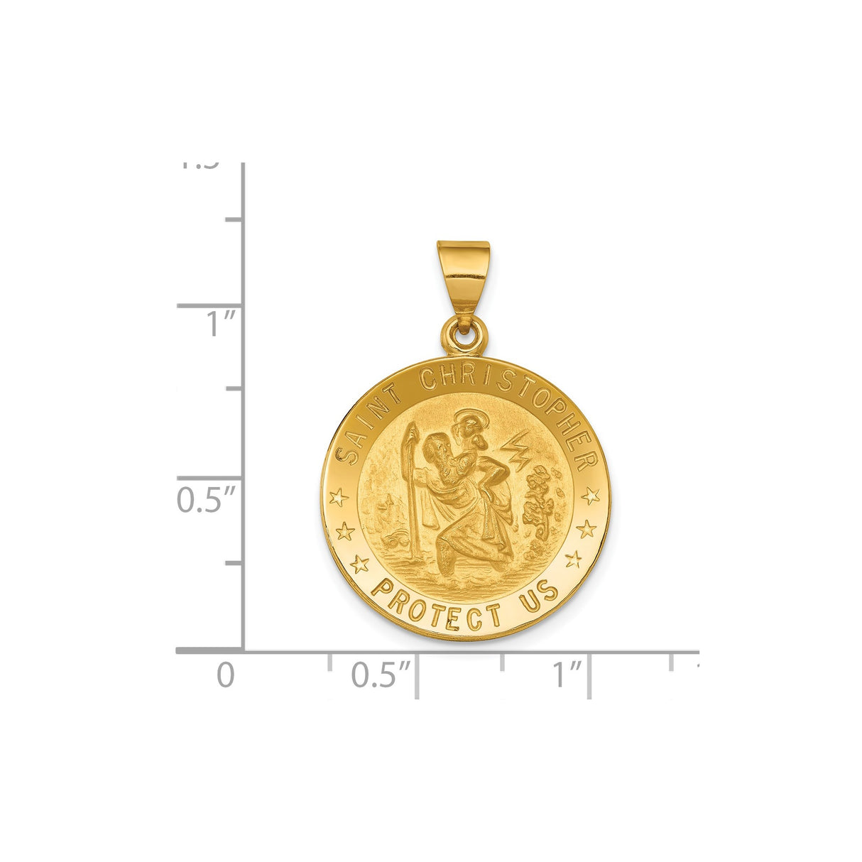 18k Yellow Gold Saint Christopher Medal Pendant, Travel Protection Religious Charm