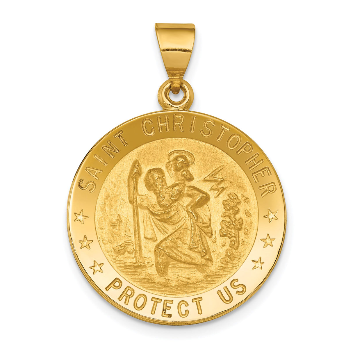 18k Yellow Gold Saint Christopher Medal Pendant, Travel Protection Religious Charm