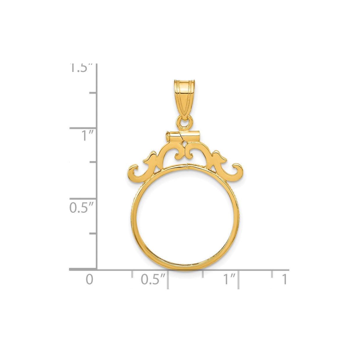 19 mm 14k Yellow Gold coin bezel for 19 mm Coin — size reference (ruler)
