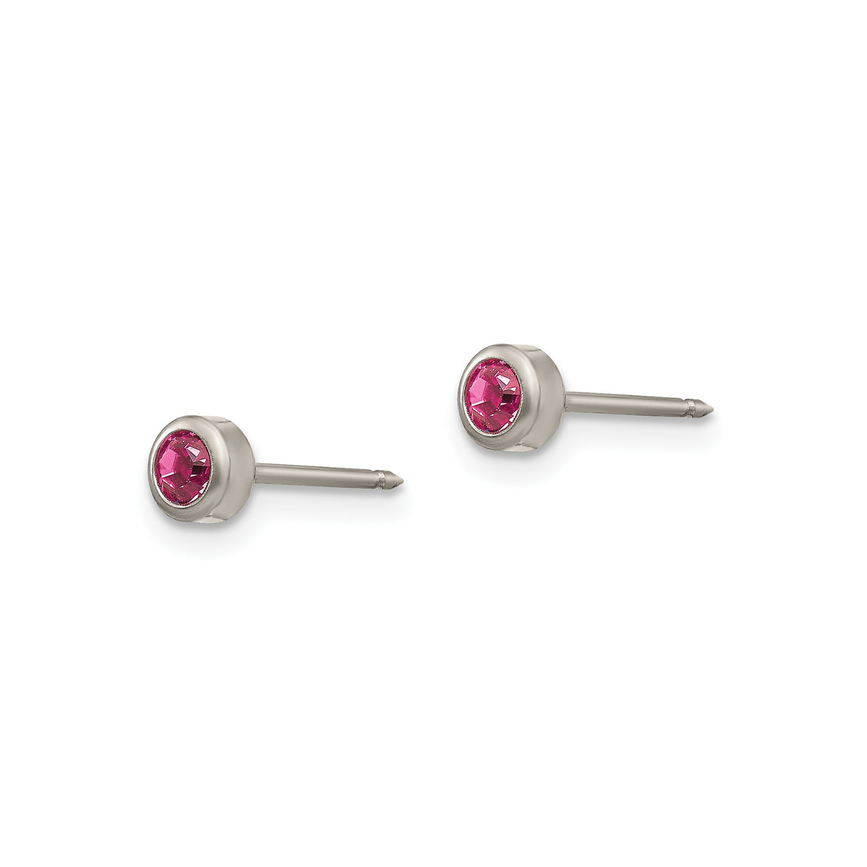 Titanium Stud Earrings with Pink Round-Cut Gemstone, Hypoallergenic Bezel Setting
