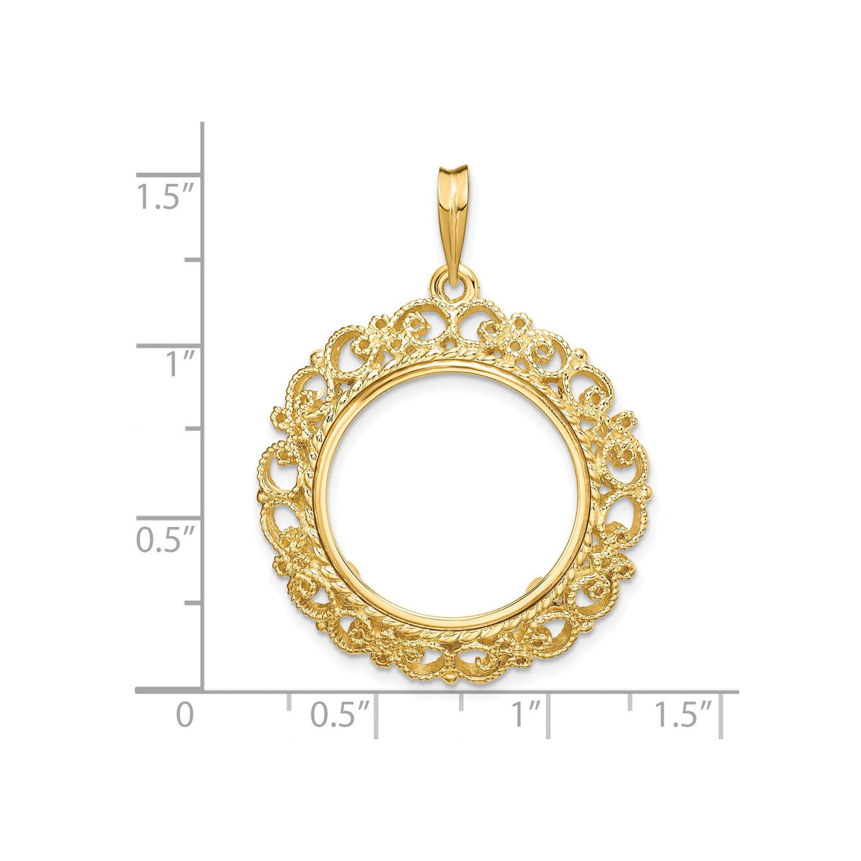 20 mm 14k Yellow Gold coin bezel for 19.5 mm Coin — size reference (ruler)