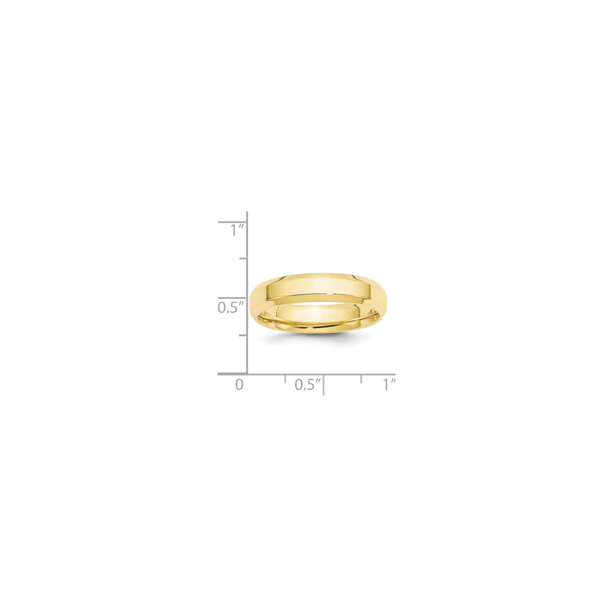 10k Yellow Gold Beveled Edge, Comfort Fit wedding band ring shown for scale