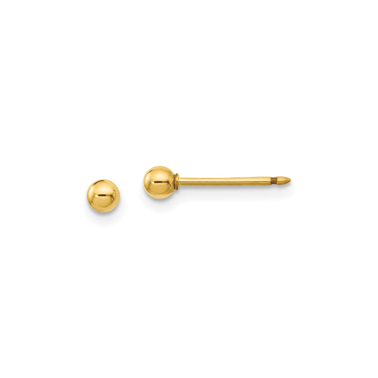 14k Yellow Gold Ball Stud Earrings, Smooth Polished Finish, Minimalist Design
