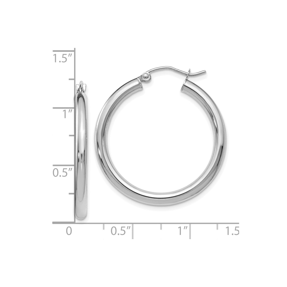 14k White Gold Hoop Earrings, Classic Polished Round Hoops, Minimalist Everyday Design