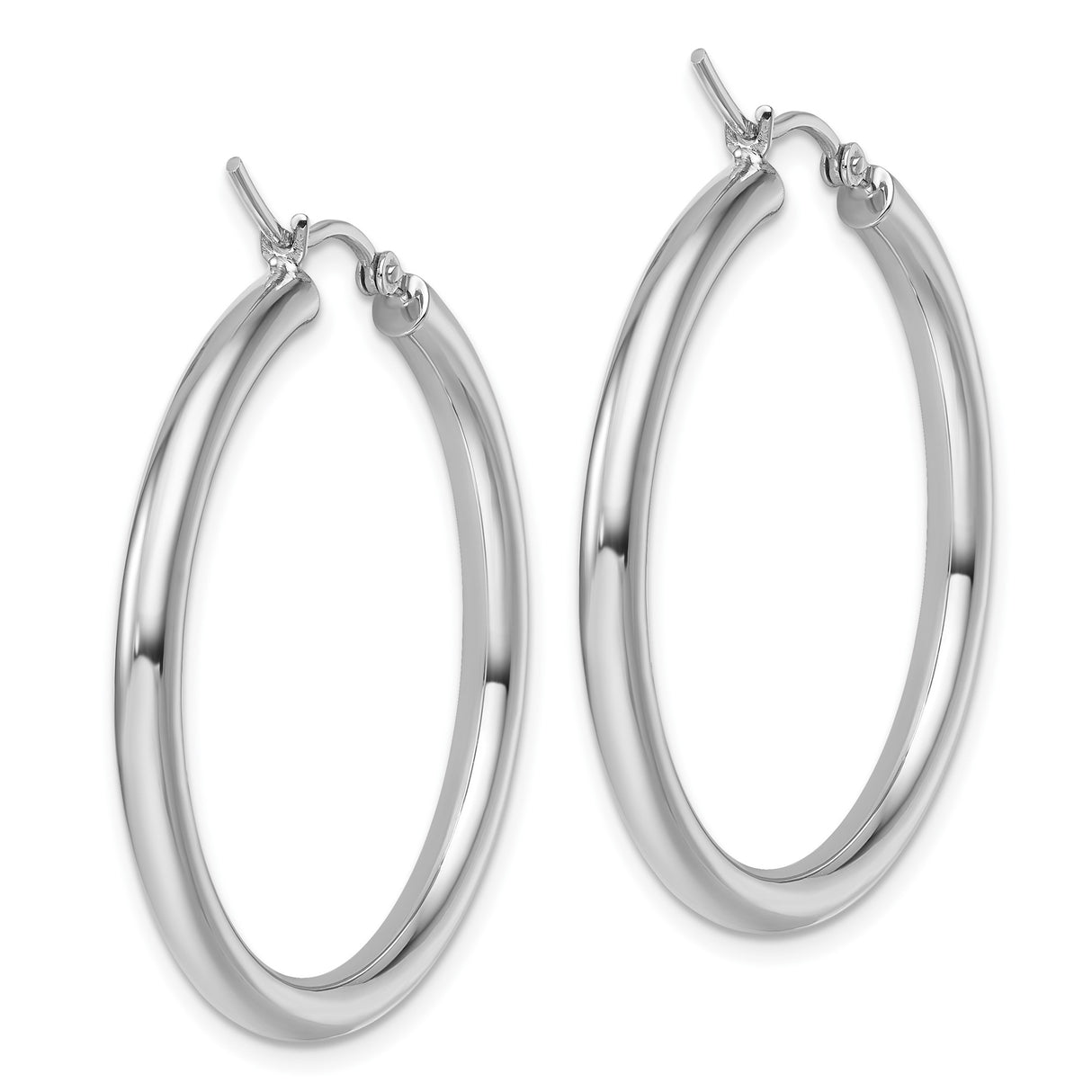 14k White Gold Hoop Earrings, Classic Round High-Polish Design, Lightweight Everyday Jewelry