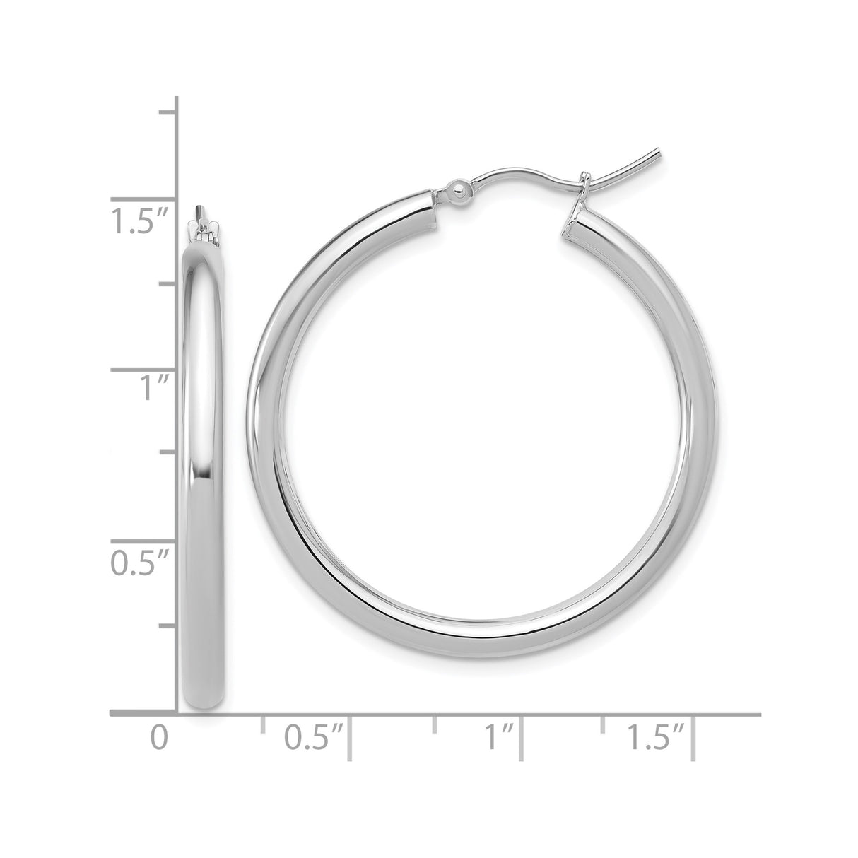 14k White Gold Hoop Earrings, Classic Round High-Polish Design, Lightweight Everyday Jewelry