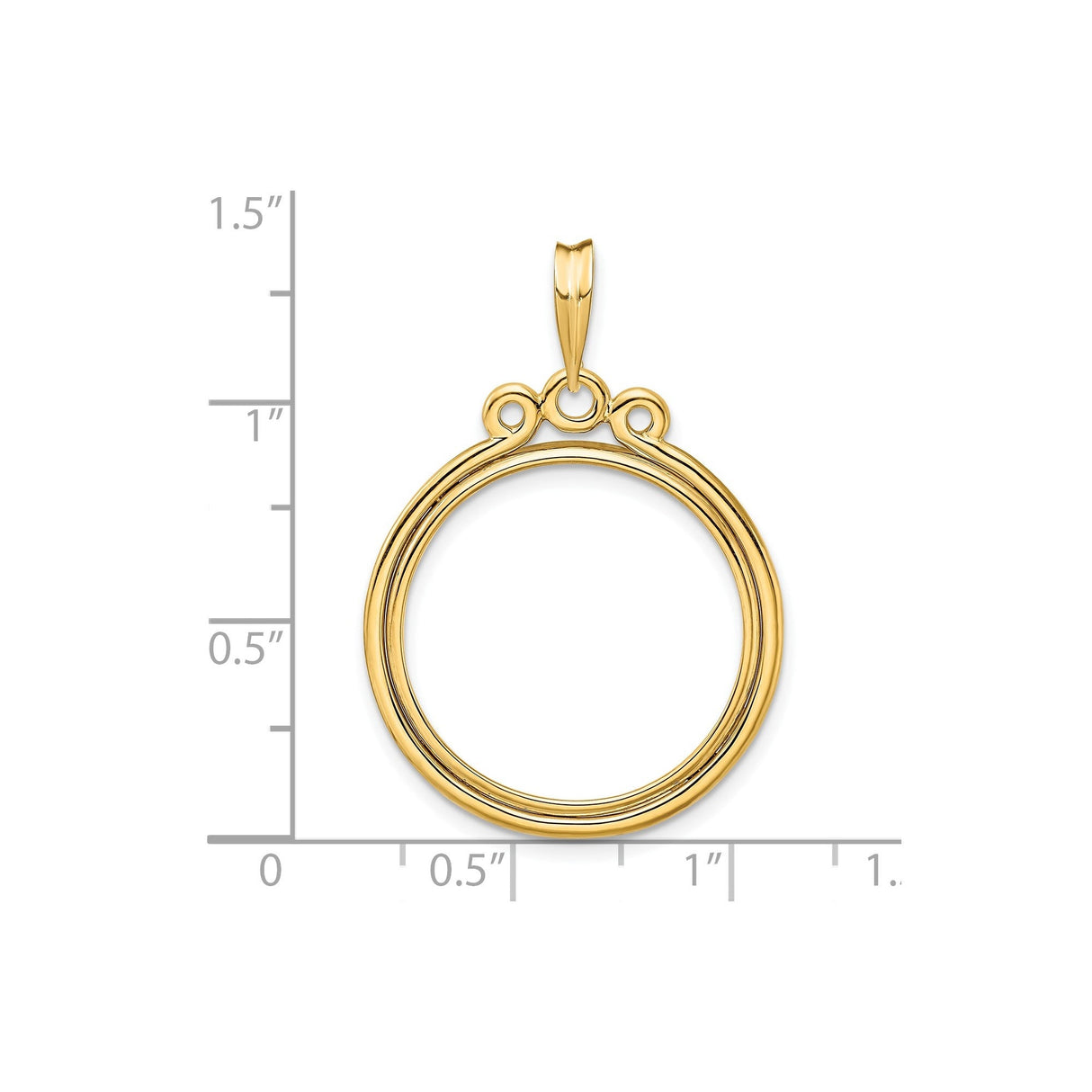22 mm 14k Yellow Gold coin bezel for 21.6 mm Coin — size reference (ruler)