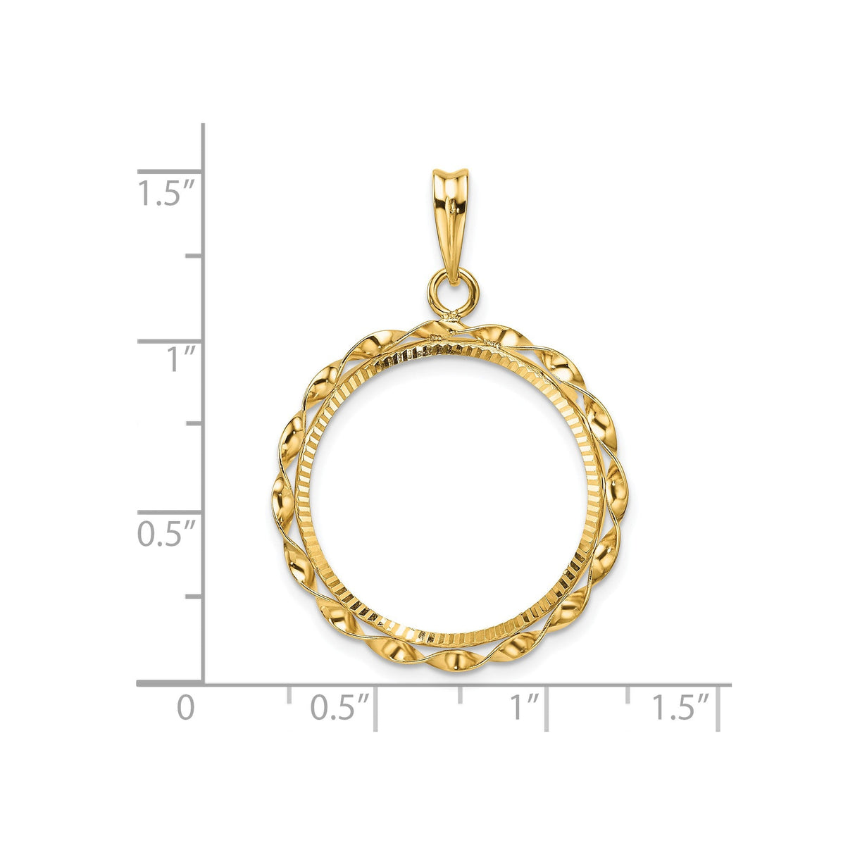 22 mm 14k Yellow Gold coin bezel for 21.6 mm Coin — size reference (ruler)