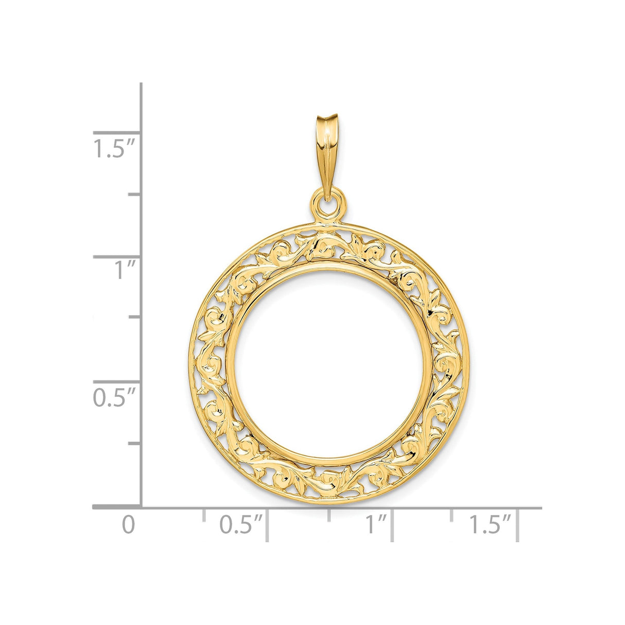 22 mm 14k Yellow Gold coin bezel for 21.6 mm Coin — size reference (ruler)