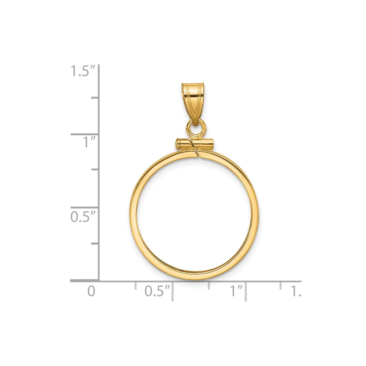 22 mm 14k Yellow Gold coin bezel for 21.6 mm Coin — size reference (ruler)