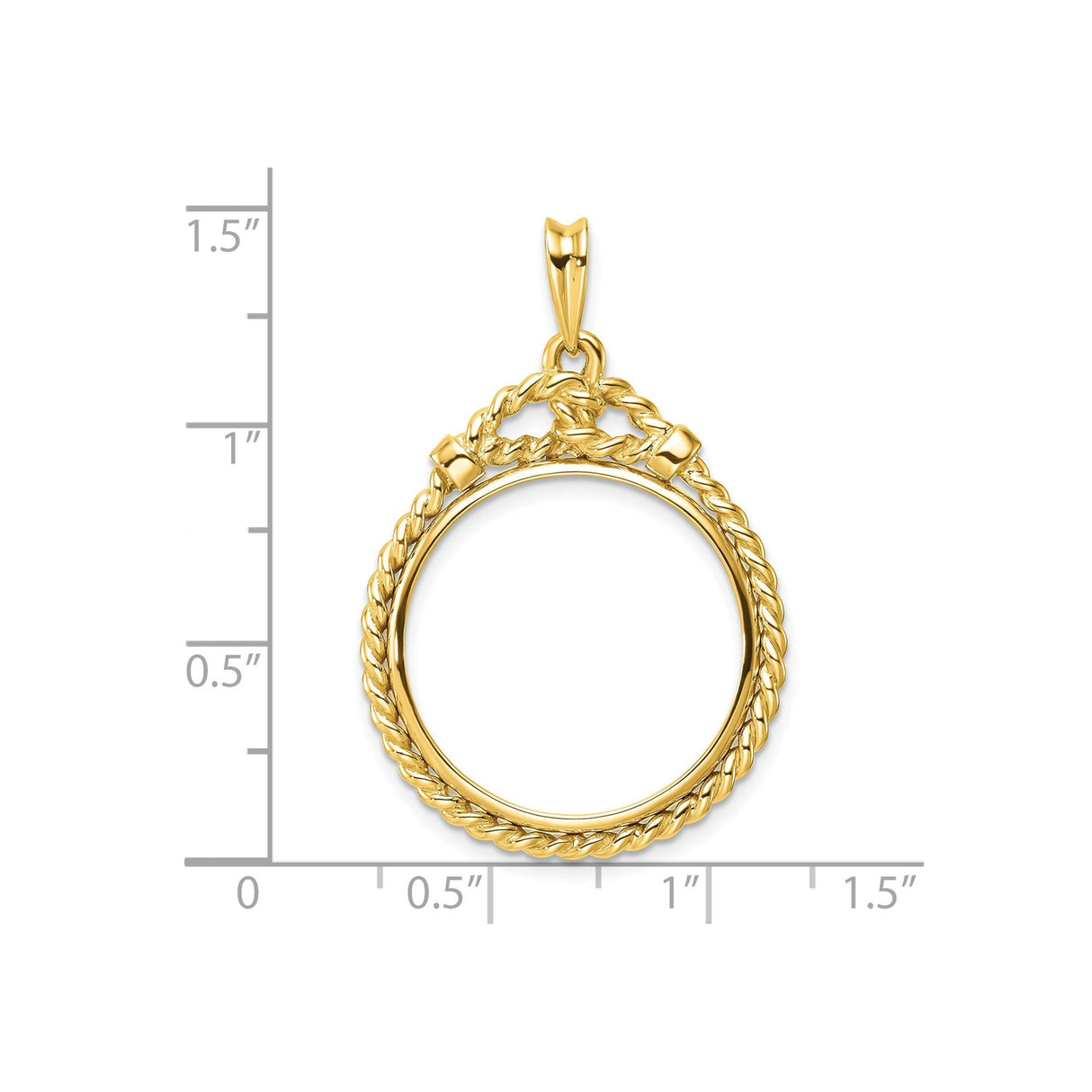 22 mm 14k Yellow Gold coin bezel for 21.6 mm Coin — size reference (ruler)