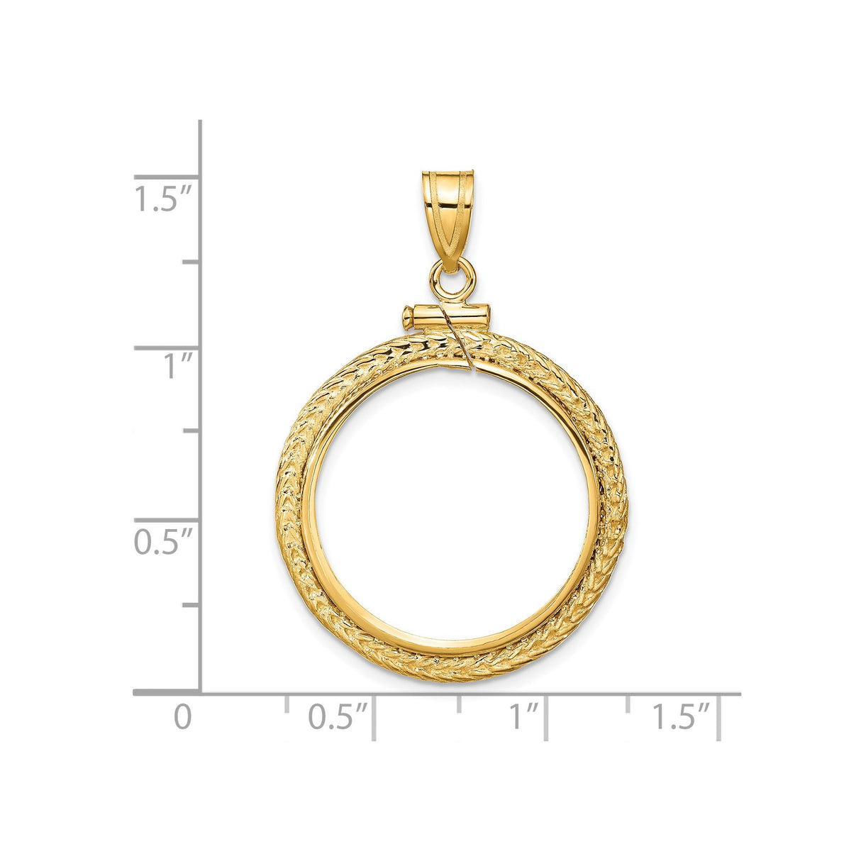 22 mm 14k Yellow Gold coin bezel for 21.6 mm Coin — size reference (ruler)