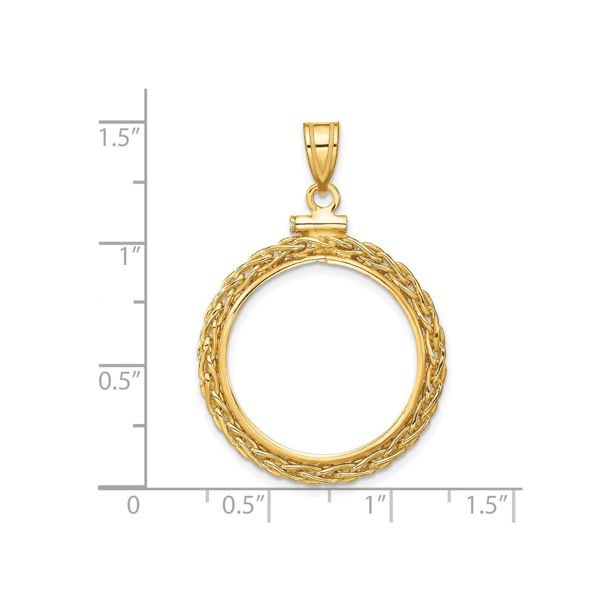22 mm 14k Yellow Gold coin bezel for 21.6 mm Coin — size reference (ruler)