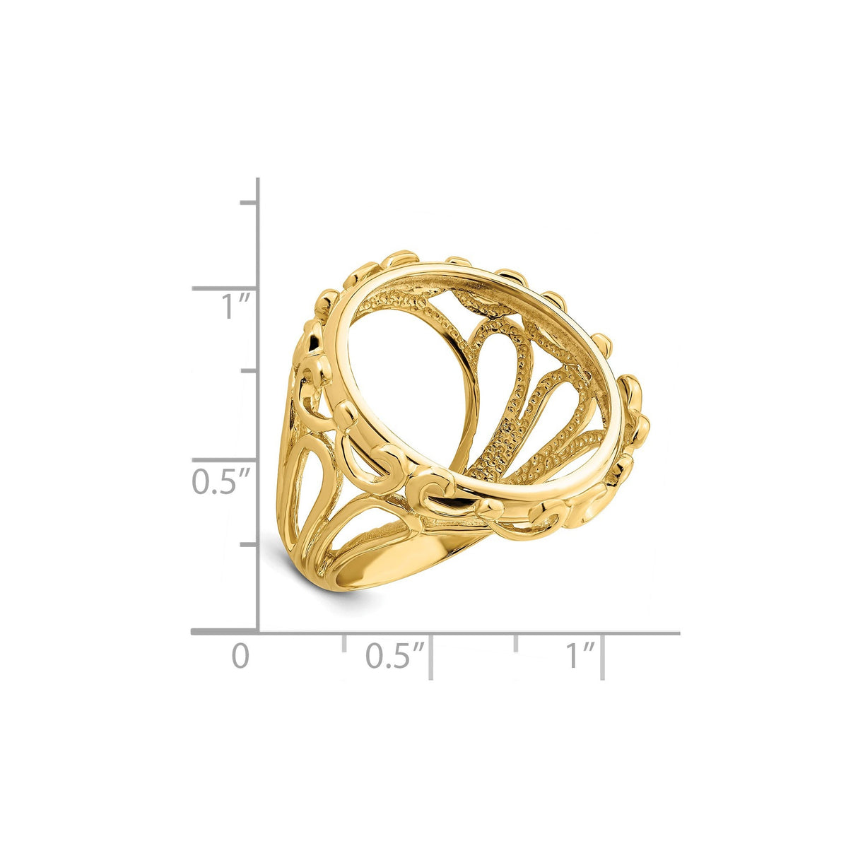 22 mm 14k Yellow Gold coin bezel for 21.6 mm Coin — size reference (ruler)