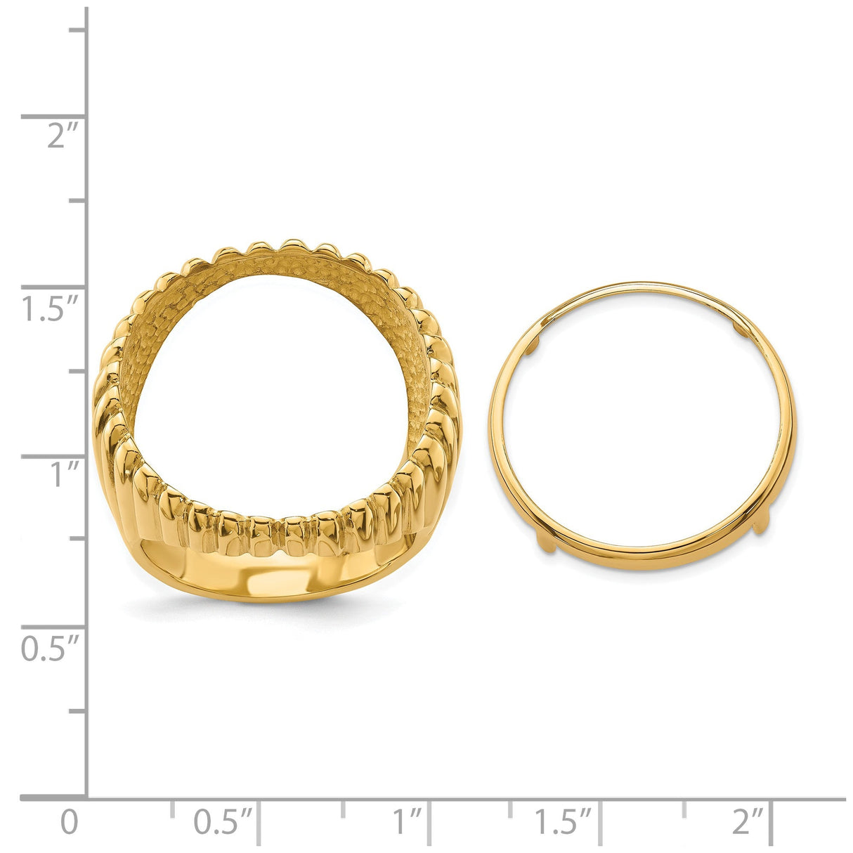 22 mm 14k Yellow Gold coin bezel for 21.6 mm Coin — size reference (ruler)