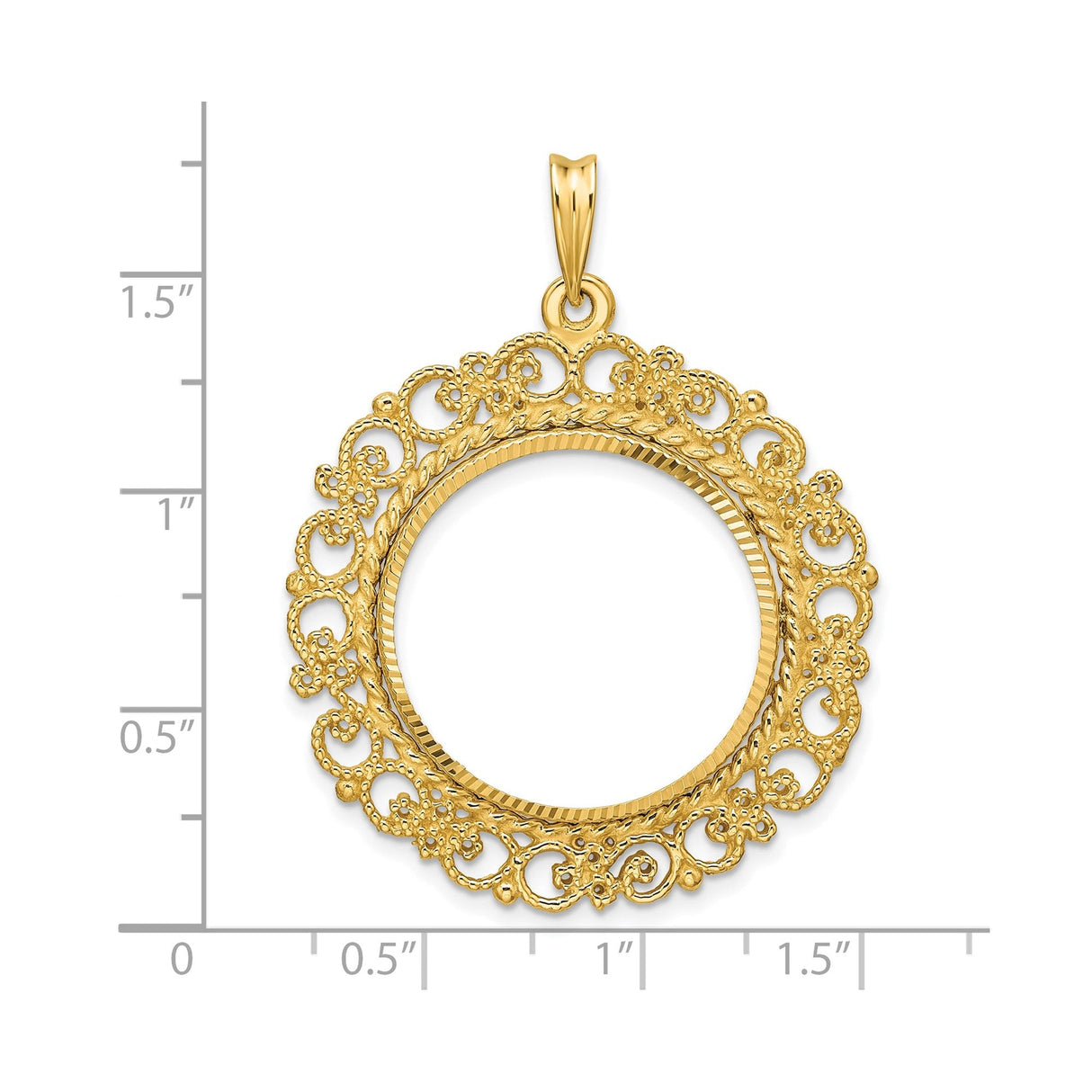 22 mm 14k Yellow Gold coin bezel for 22 mm Coin — size reference (ruler)