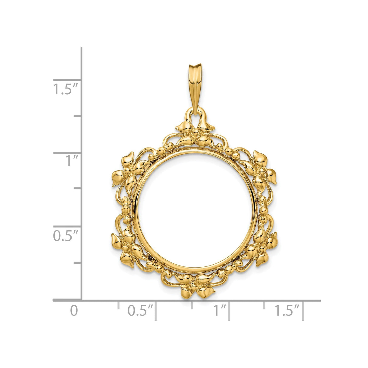 22 mm 14k Yellow Gold coin bezel for 22 mm Coin — size reference (ruler)